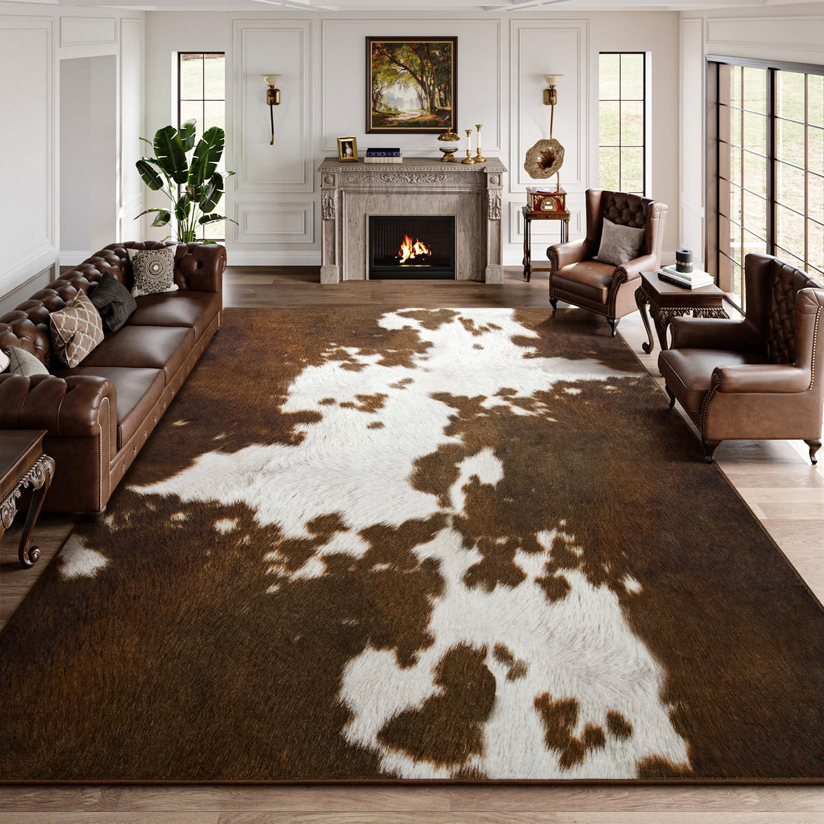 DweIke Leopard Rugs for Living Room, 6x9 Cheetah Print Rug for Bedroom Decor, Washable Non-Slip Stain Resistant Faux Animal Throw Carpet for Dining Room Office Western Home, Dark Brown