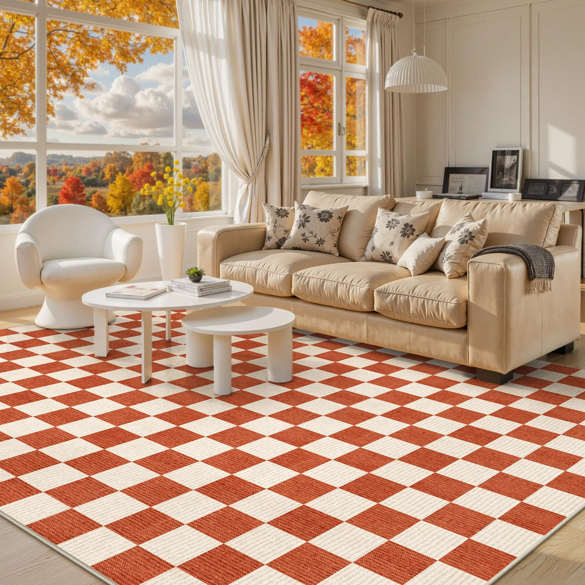 LIVEBOX 8x10 Area Rugs for Living Room, Checkered Non-Slip Washable Rugs, Farmhouse Neutral Classic Geometric Large Boys Area Rug for Bedroom, Carpet for Living Dining Room Office(Sage Green,8'x10')