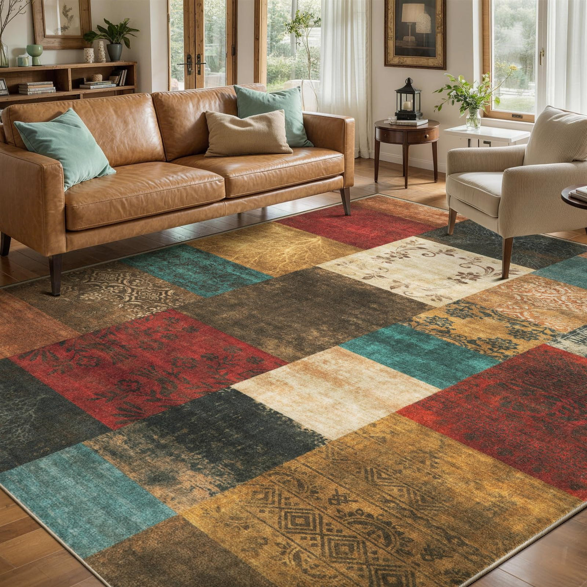 Ciicool 6x9 Area Rug Living Room Rug, Soft Geometric Washable Carpet Brown
