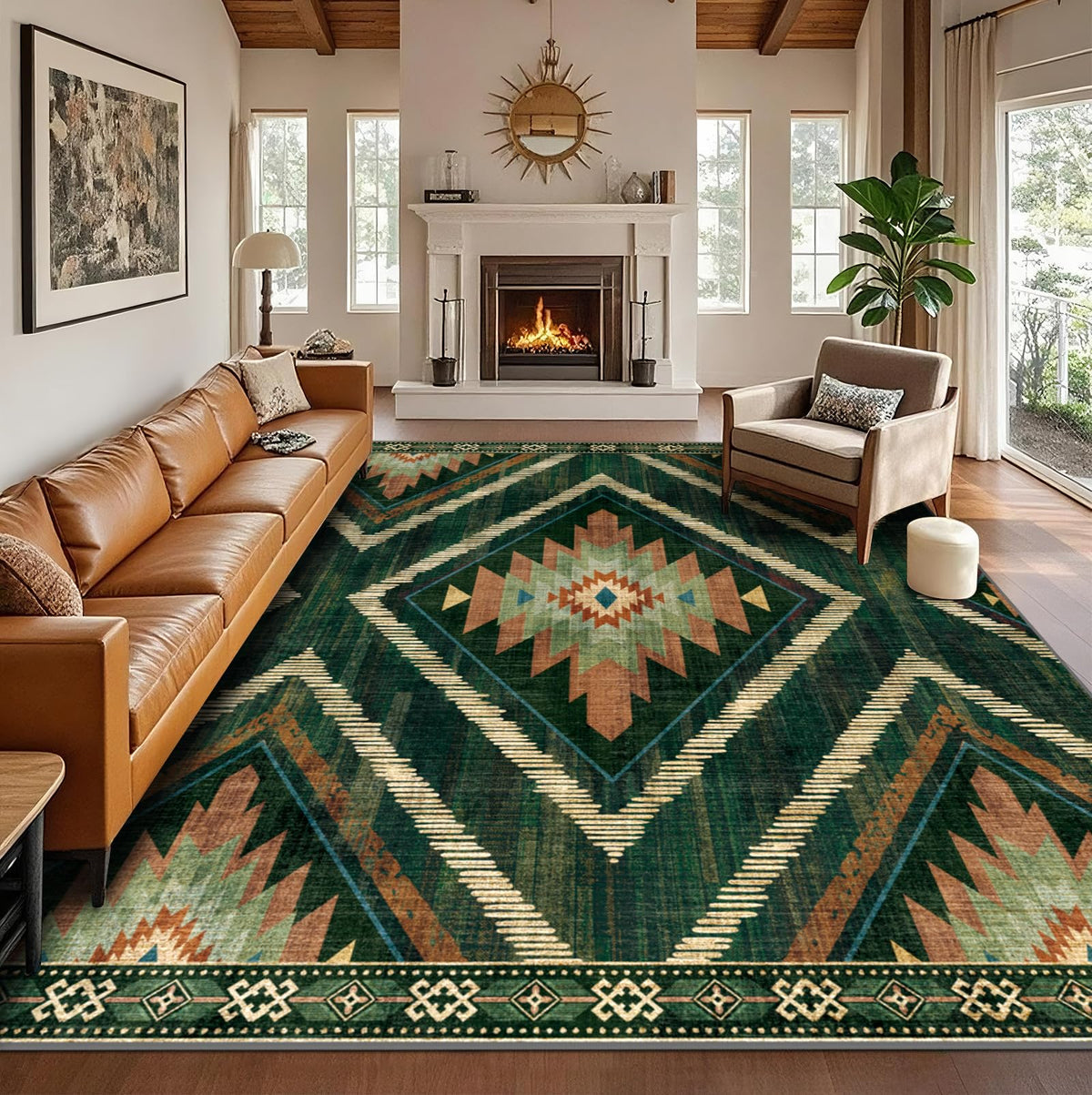 Boho Washable Rugs 5x7ft Non Slip, Low Pile Area Rug for Living Room, Brown Moroccan Bedroom Carpets, Non Shedding Soft Floor Carpet for Dining Room Bathroom Nursery Kitchen Office