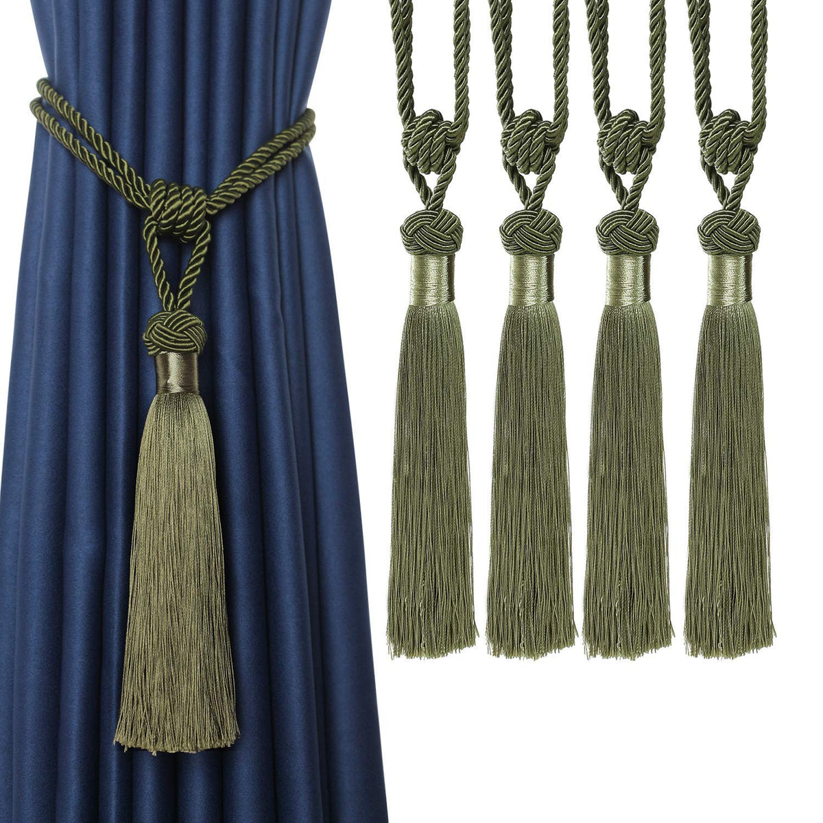 BEL AVENIR 2 Pack Curtain Tiebacks Hand-Woven Tassels Holdbacks