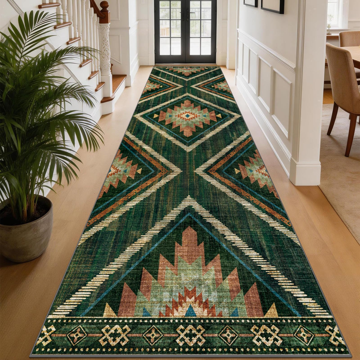 Boho Washable Rugs 5x7ft Non Slip, Low Pile Area Rug for Living Room, Brown Moroccan Bedroom Carpets, Non Shedding Soft Floor Carpet for Dining Room Bathroom Nursery Kitchen Office