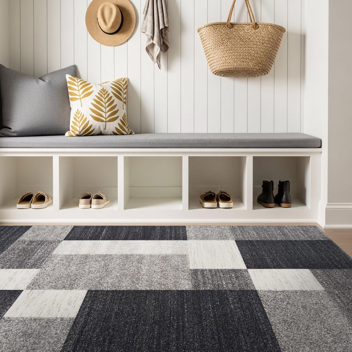 Rugshop Geometric Boxes Non-Slip Modern Area Rug Red 5'3" x 7'3"