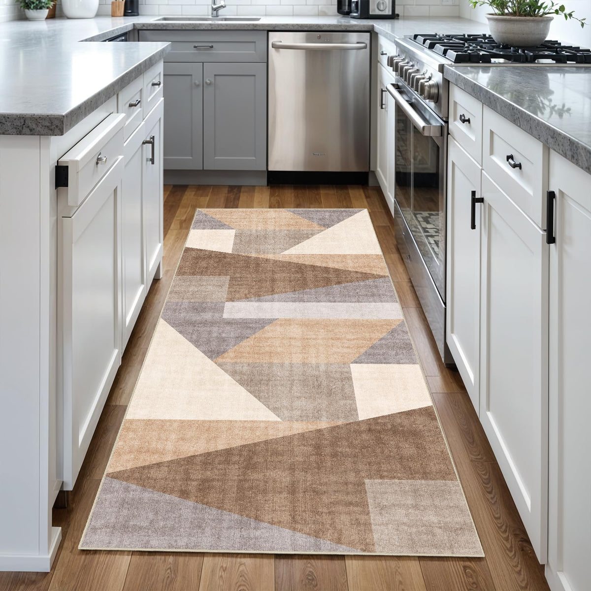 5x7 Washable Area Rug for Living Room - Non-Slip Geometric Rugs Blue Grey