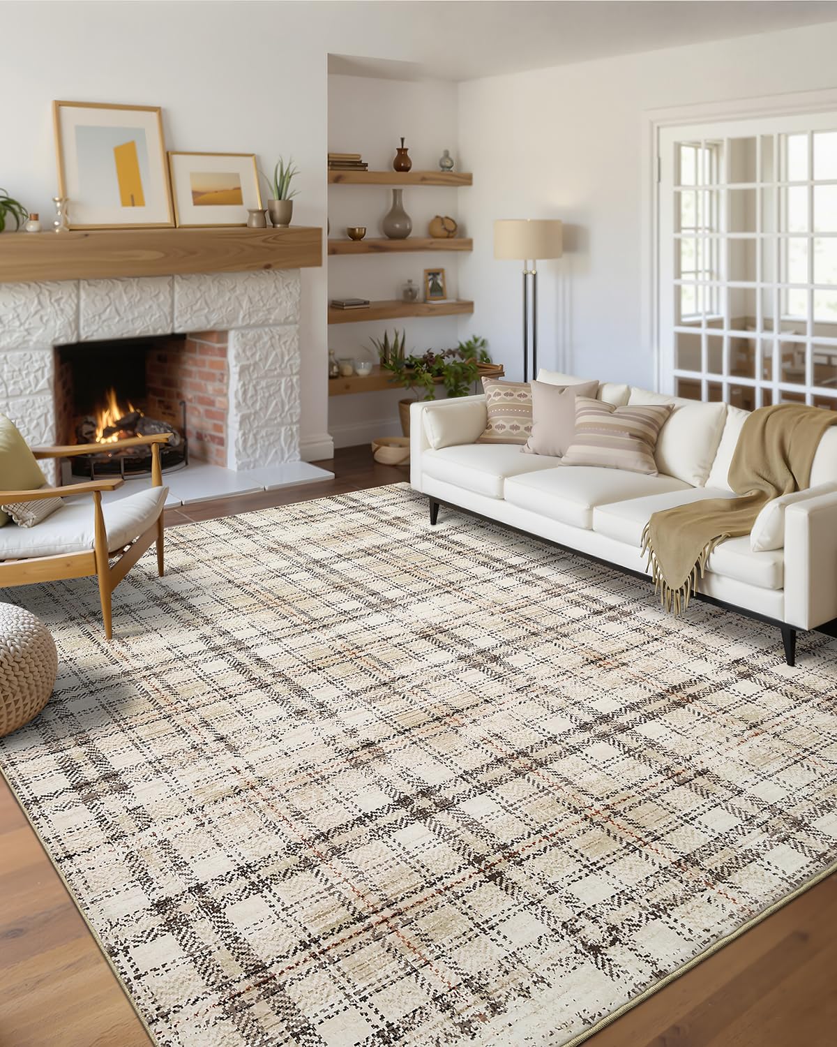 Large Living Room Rugs 8x10 Area Rugs Machine Washable Modern Geometric Neutral Rug Non Slip Low Pile Farmhouse Stain Resistant Carpet for Bedroom Nursery Classroom Dorm 8'x10' Multi