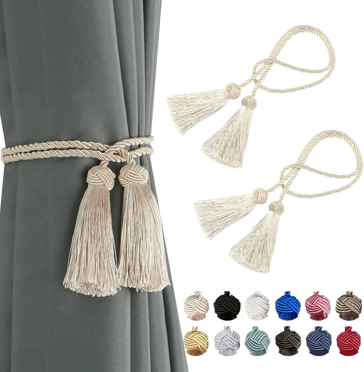 BEL AVENIR 2 Pack Handmade Rope Tassel Curtain Tiebacks