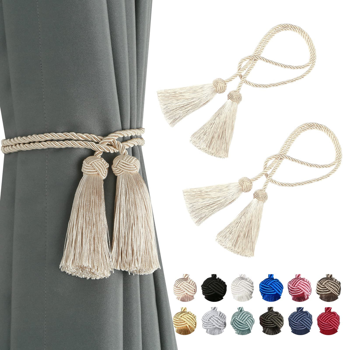 BEL AVENIR 2 Pack Handmade Rope Tassel Curtain Tiebacks