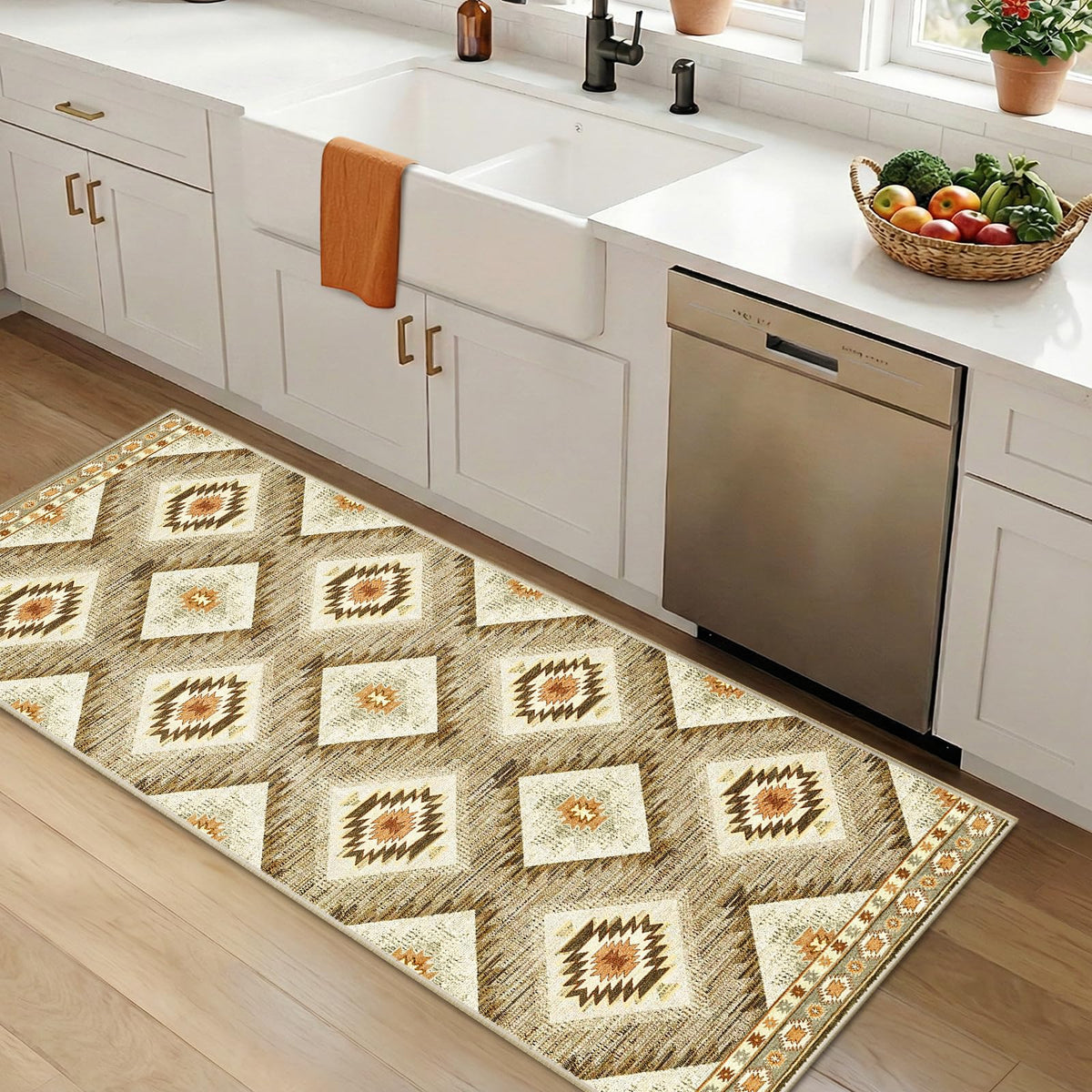BESTSWEETIE 5'x7' Washable Area Rug for Living Room Bedroom Yellowbrown