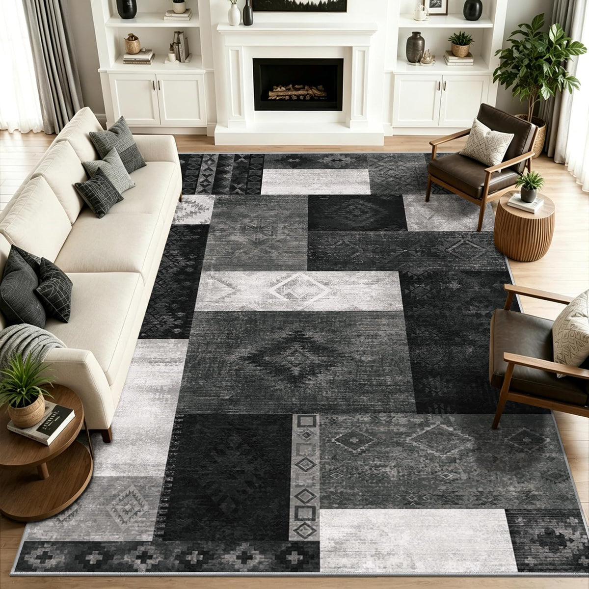 Yinhua Living Room Rug 5x7 Geometric Area Rugs Washable Non Slip, Colofrul