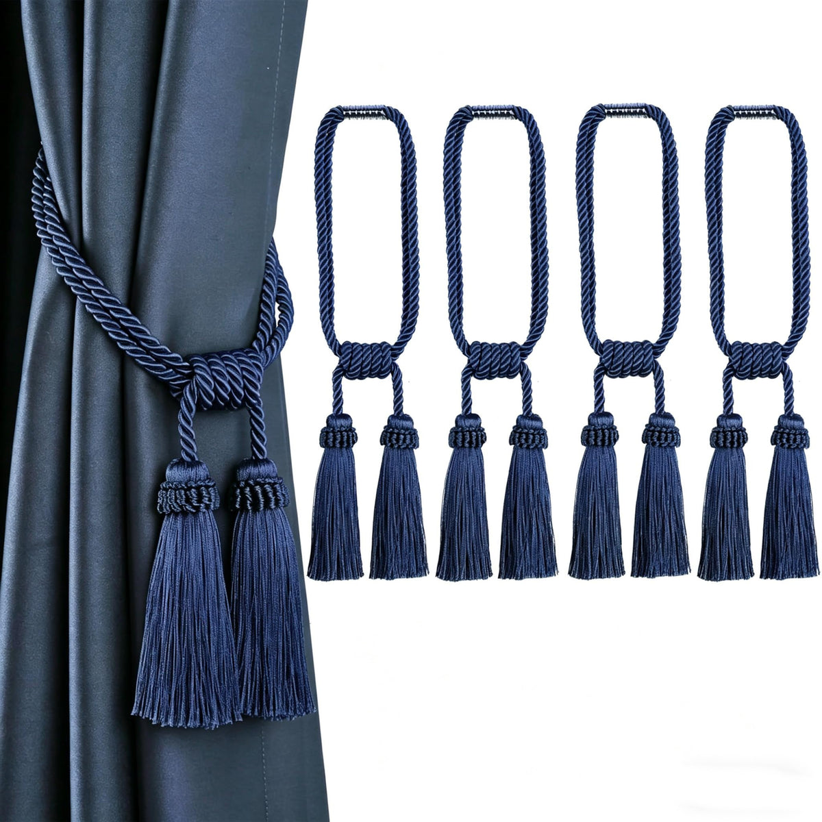 Magnetic Curtain Tiebacks Handmade Tassel Drapery Holdback,2P