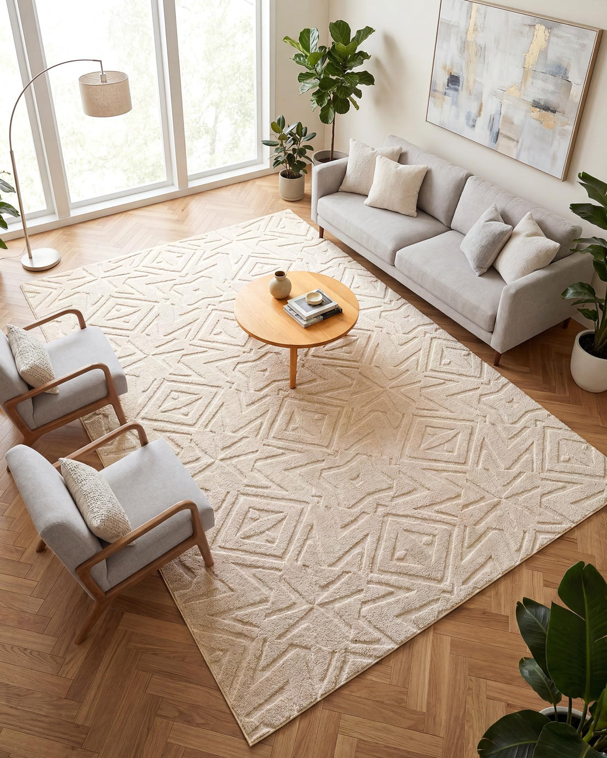 Carvapet 5x7 Area Rug Beige Modern Geometric Maze Washable Carpet
