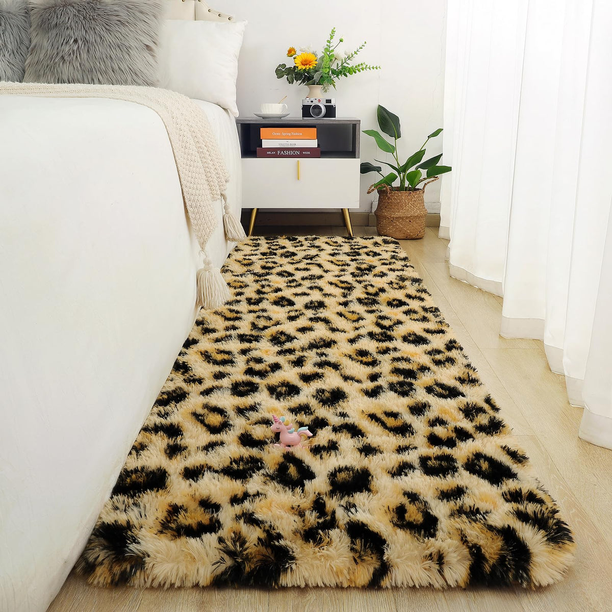 Amearea Fluffy Leopard Rug, Premium Cheetah Print Rugs, Khaki 4x6