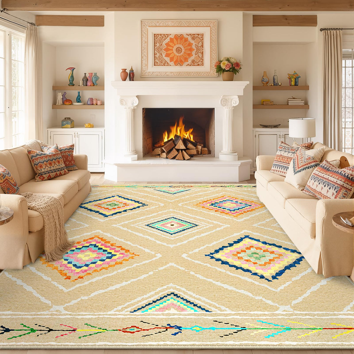 BESTSWEETIE 5'x7' Washable Area Rug for Living Room Bedroom Yellowbrown