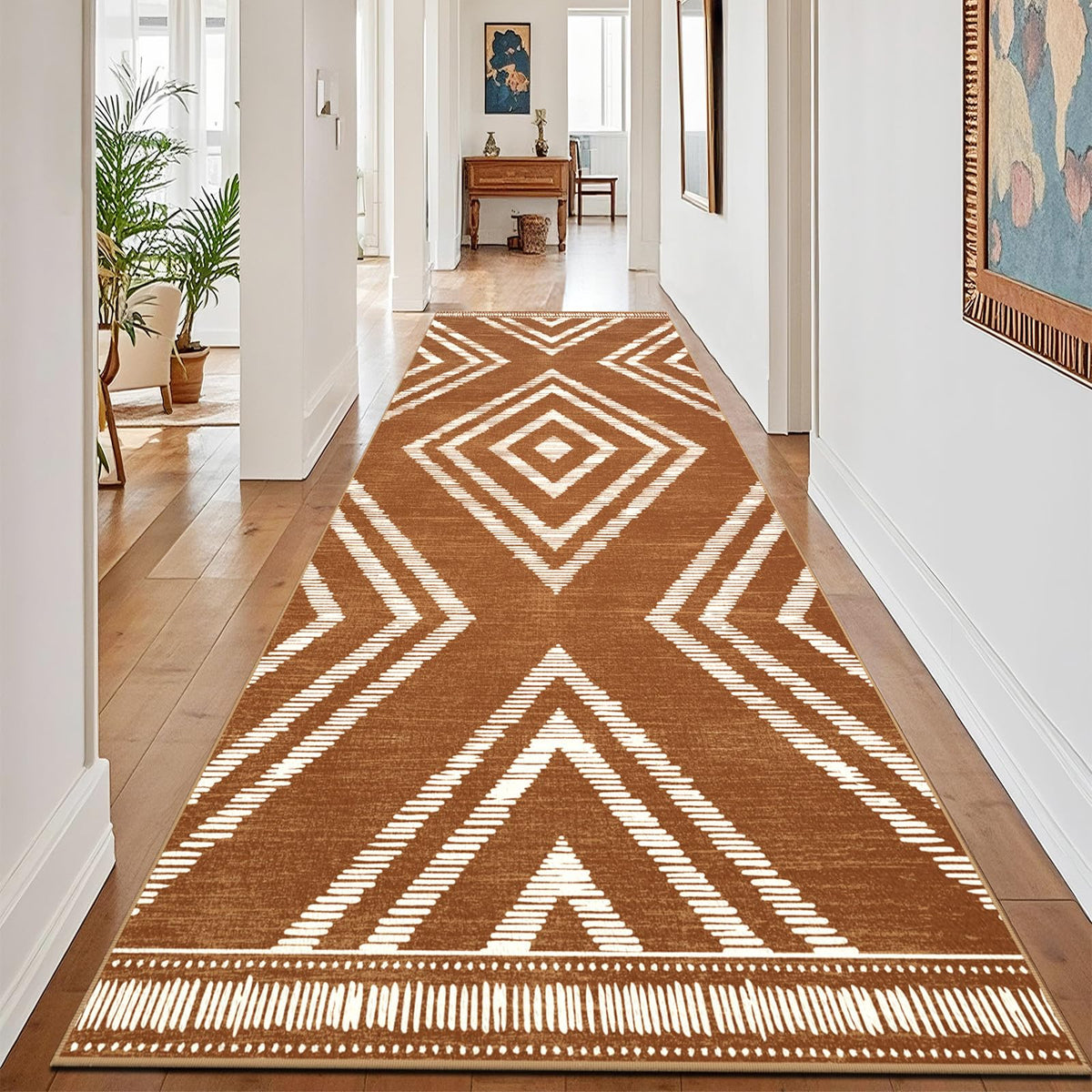 Boho Washable Rugs 5x7ft Non Slip, Low Pile Area Rug for Living Room, Brown Moroccan Bedroom Carpets, Non Shedding Soft Floor Carpet for Dining Room Bathroom Nursery Kitchen Office