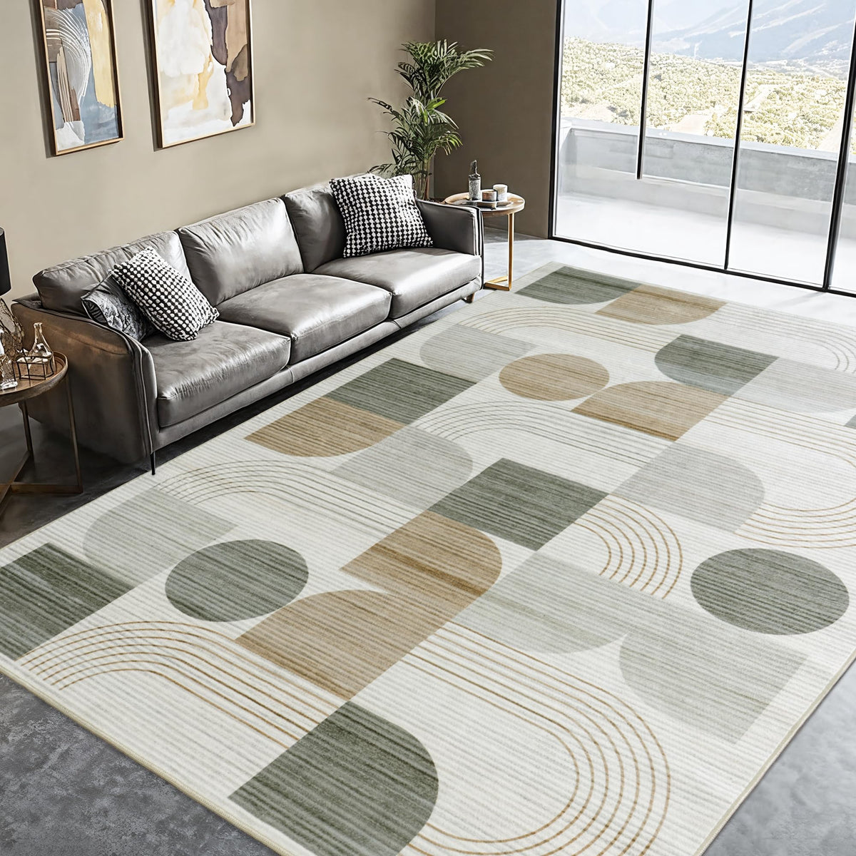 Soft Modern Geometric Abstract Large Machine Washable 5x7 Area Rug