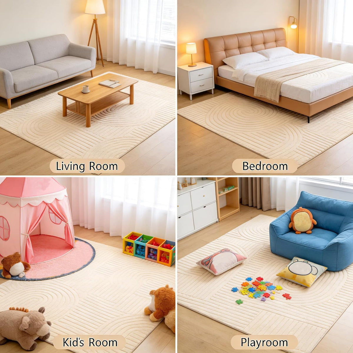 5x7 Solid Beige Area Rugs for Living Room, Geometric Washable Rug