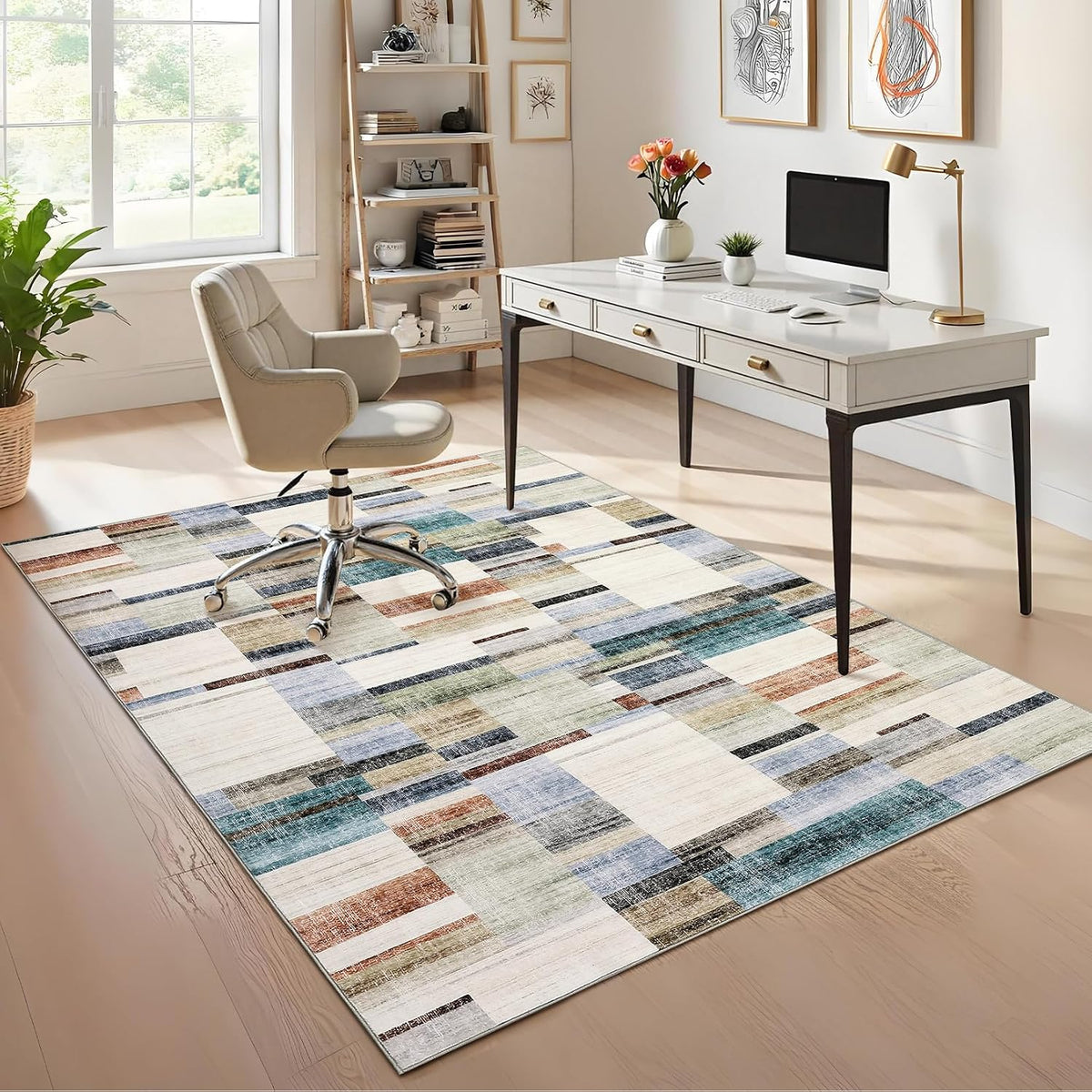 GarveeHome Large Living Room Rugs 8x10 Area Rugs Machine Washable Modern Geometric Neutral Rug Non Slip Low Pile Farmhouse Stain Resistant Carpet for Bedroom Nursery Classroom Dorm 8 ft x10 ft Multi