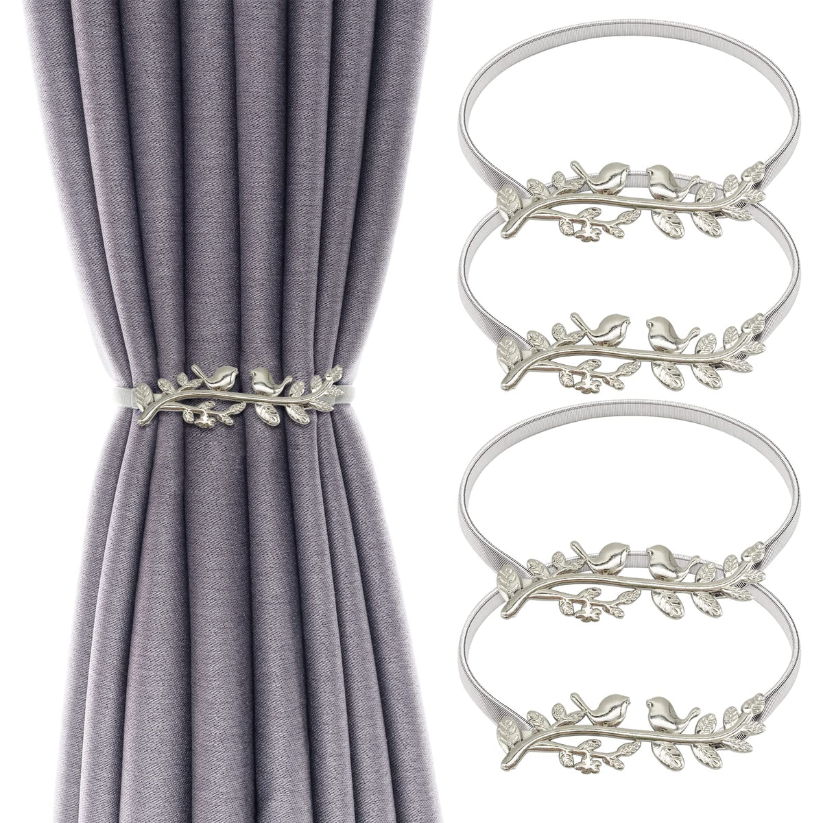 4Pack Curtain Tiebacks Aluminum Alloy Spring Design Curtain Holdback Leaf Carving Design Curtain Ties for Drapes Curtain Ties Backs Curtain Modern Style Curtain Holdback Decor(Gold Leaf)