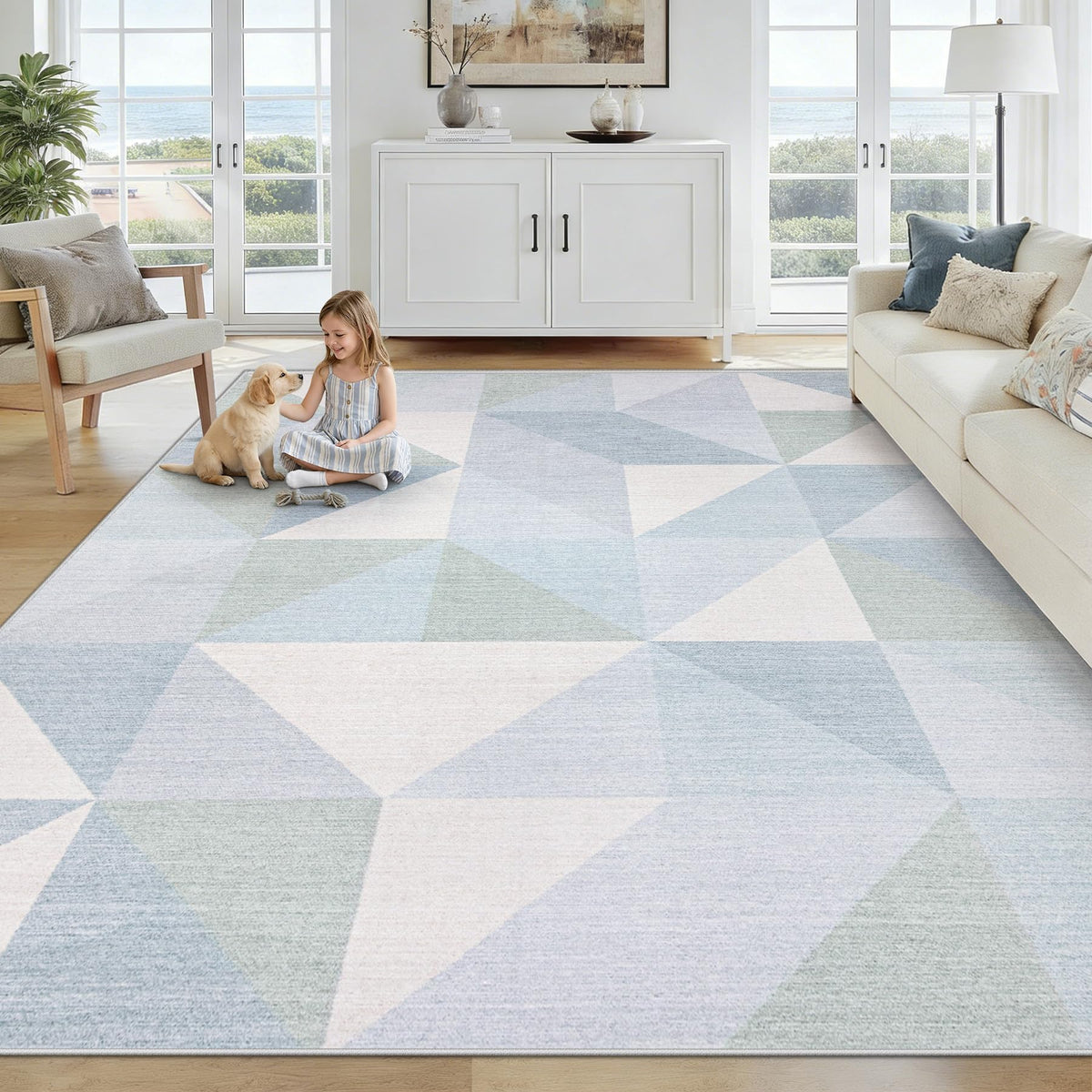 Washable Rug 8x10 Area Rugs: Modern Geometric Area Rug for Living Room Non-Slip Neutral Soft Carpet Low Pile Stain Resistant Indoor Rugs for Bedroom Nursery Dining Room Office (Beige Brown, 8'X10')