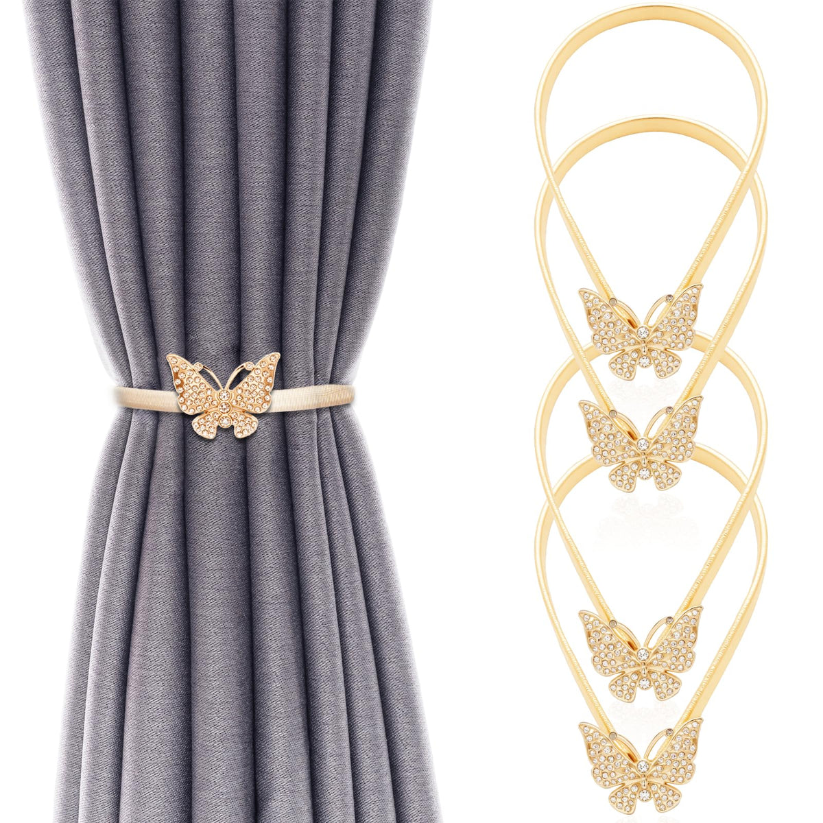 4Pack Curtain Tiebacks Aluminum Alloy Spring Design Curtain Holdback Leaf Carving Design Curtain Ties for Drapes Curtain Ties Backs Curtain Modern Style Curtain Holdback Decor(Gold Leaf)