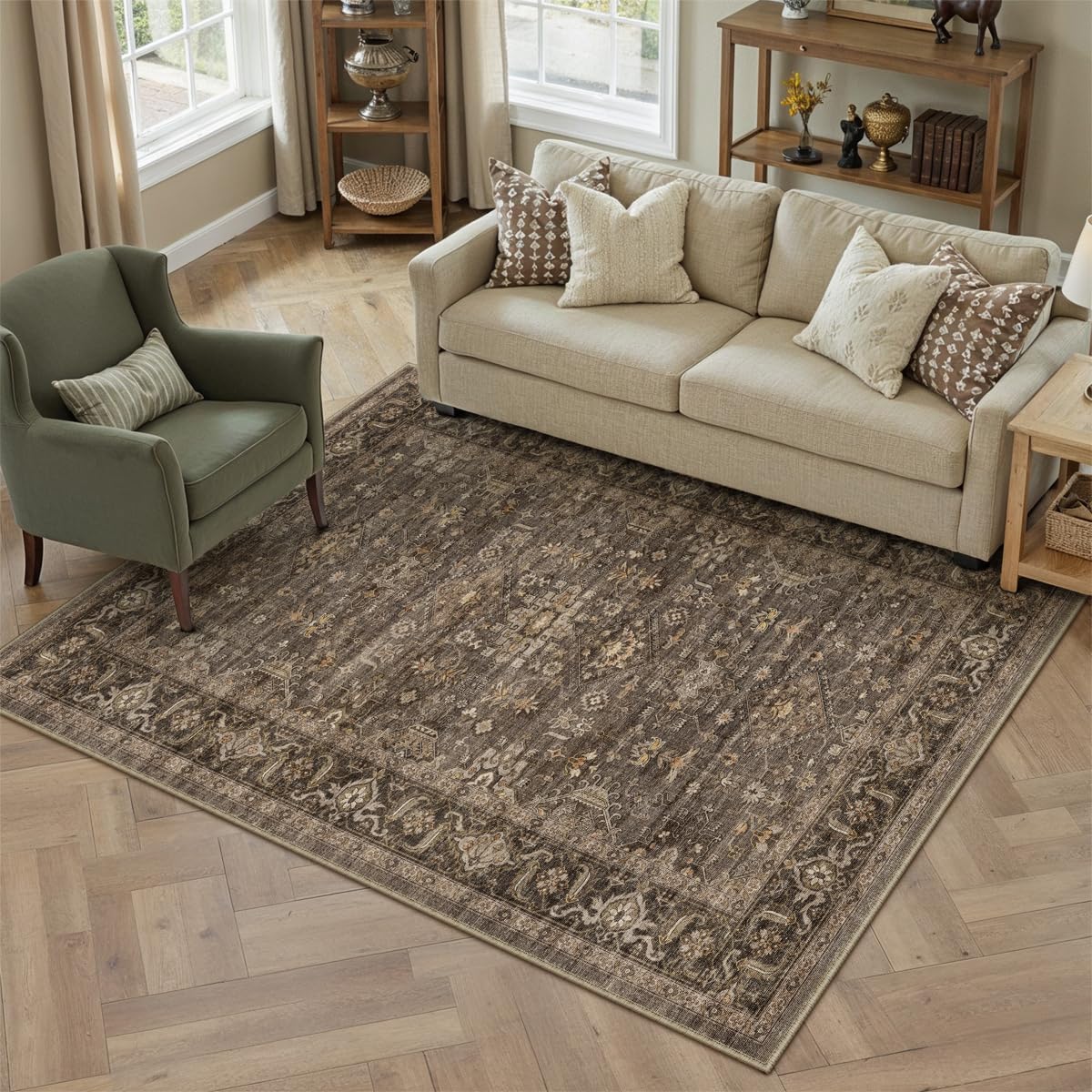 8x10 Dark Brown Vintage Area Rug