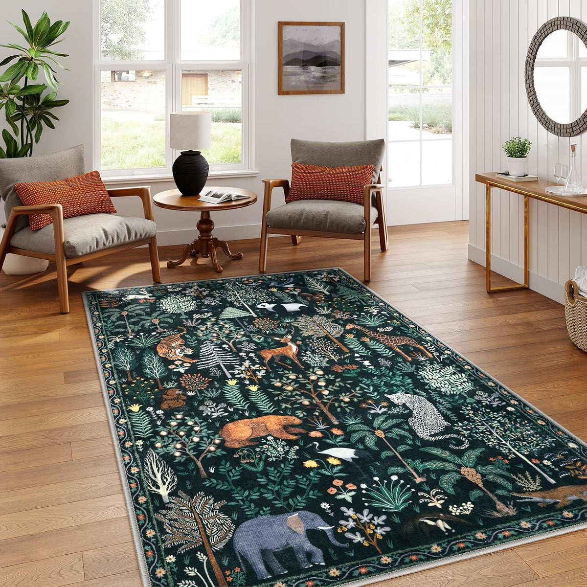 OJIA Jungle Print 5x7 Area Rugs for Living Room Green Soft Washable Rugs