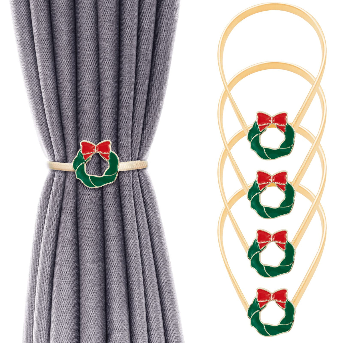 4 Pack Christmas Curtain Tieback Buckle Aluminum Alloy Spring Design Curtain Holdback Carving Design Christmas Curtain Ties for Drapes Curtain Ties Backs Modern Christmas Decor (Maple Leaf)