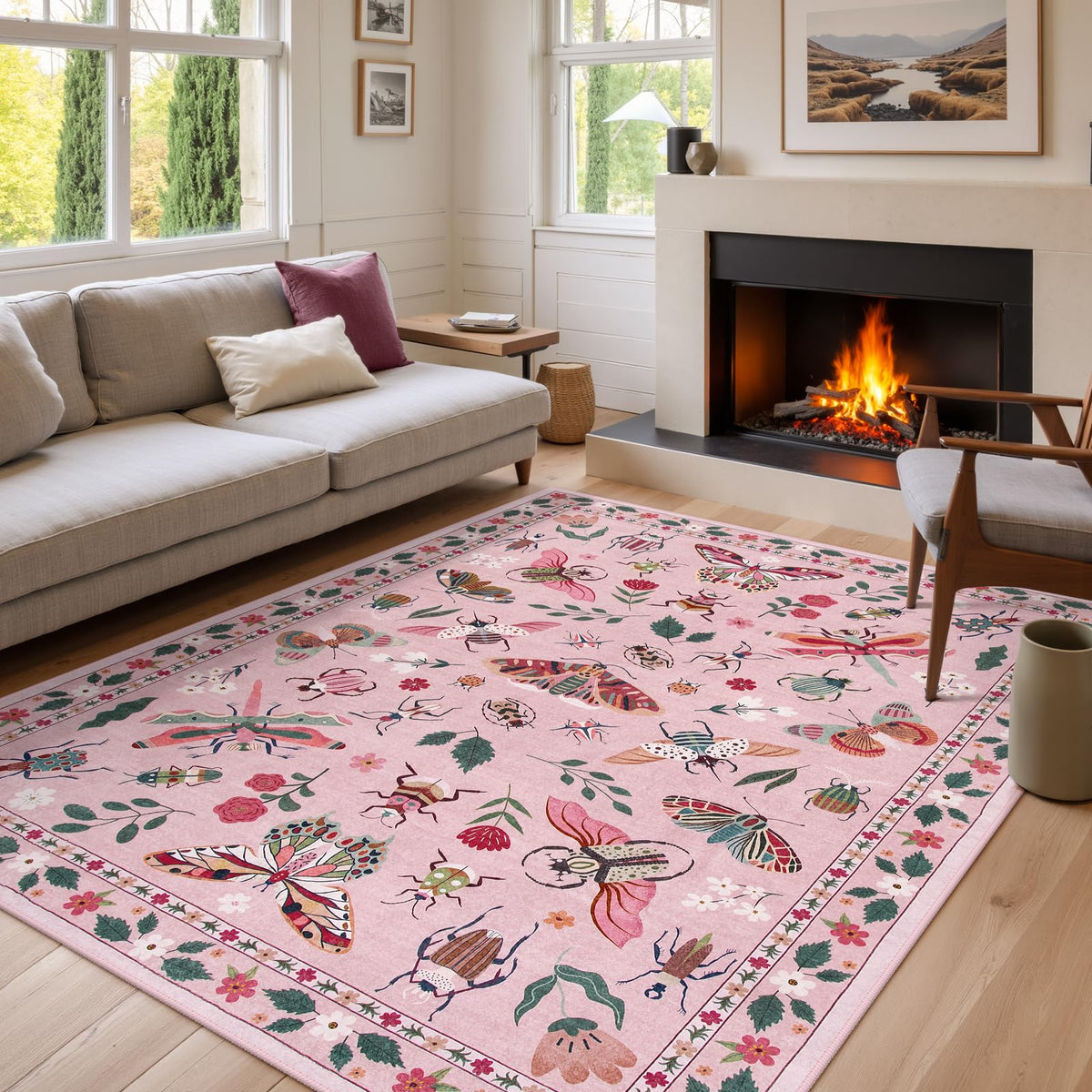 Lahome Insect 5x7 Area Rugs, Soft Bug Washable Rugs for Bedroom Living Room