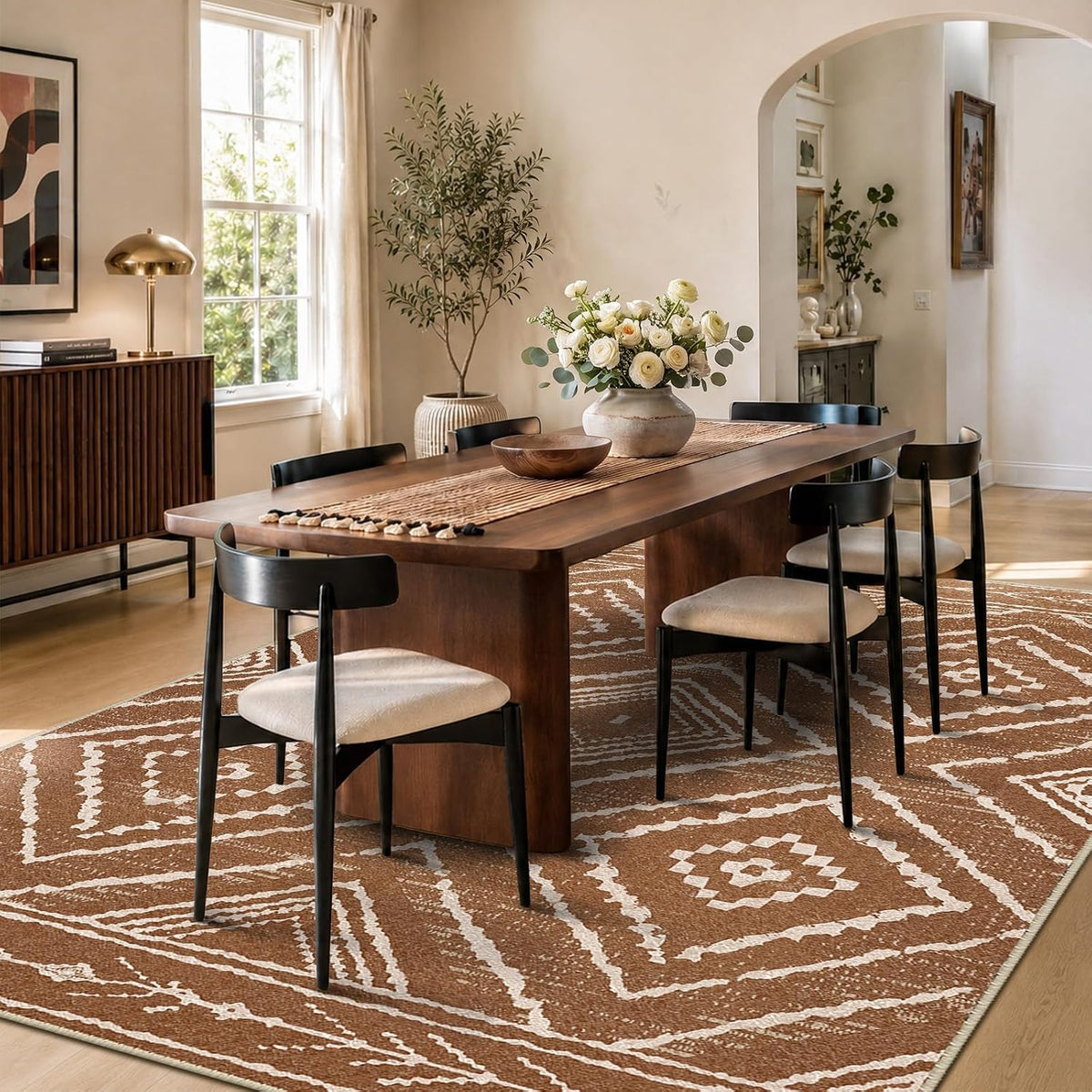 BESTSWEETIE 5'x7' Washable Area Rug for Living Room Bedroom Yellowbrown