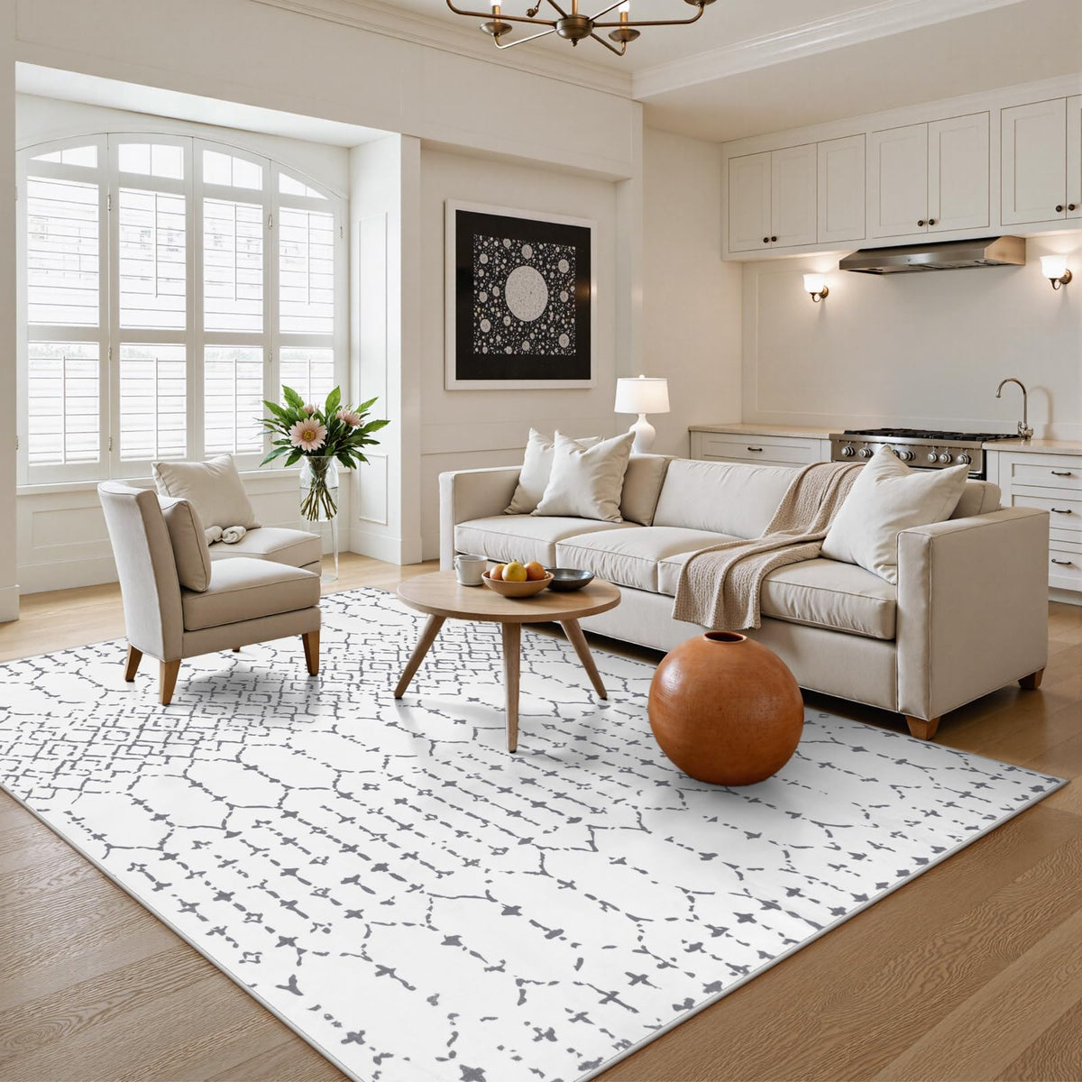 Lahome Moroccan Black Area Rug for Living Room 3x5 Non-Slip Washable Stain Resistant Large Kitchen Rugs Throw Low-Profile Soft Bedroom Carpet Geometric Print Rug for Entryway Dining Room Hana