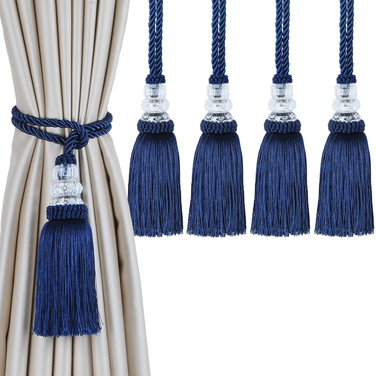 2 Pack Curtain Tiebacks with Tassel, White