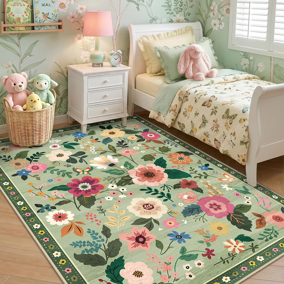 RELEANY Floral Washable 5x7 Area Rugs Black