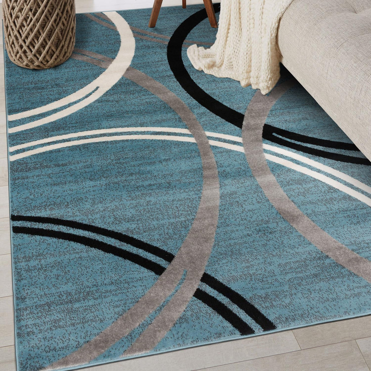 Rugshop Wavy Circles Fade-Resistant Living Room Area Rug Gray 5'3" x 7'3"