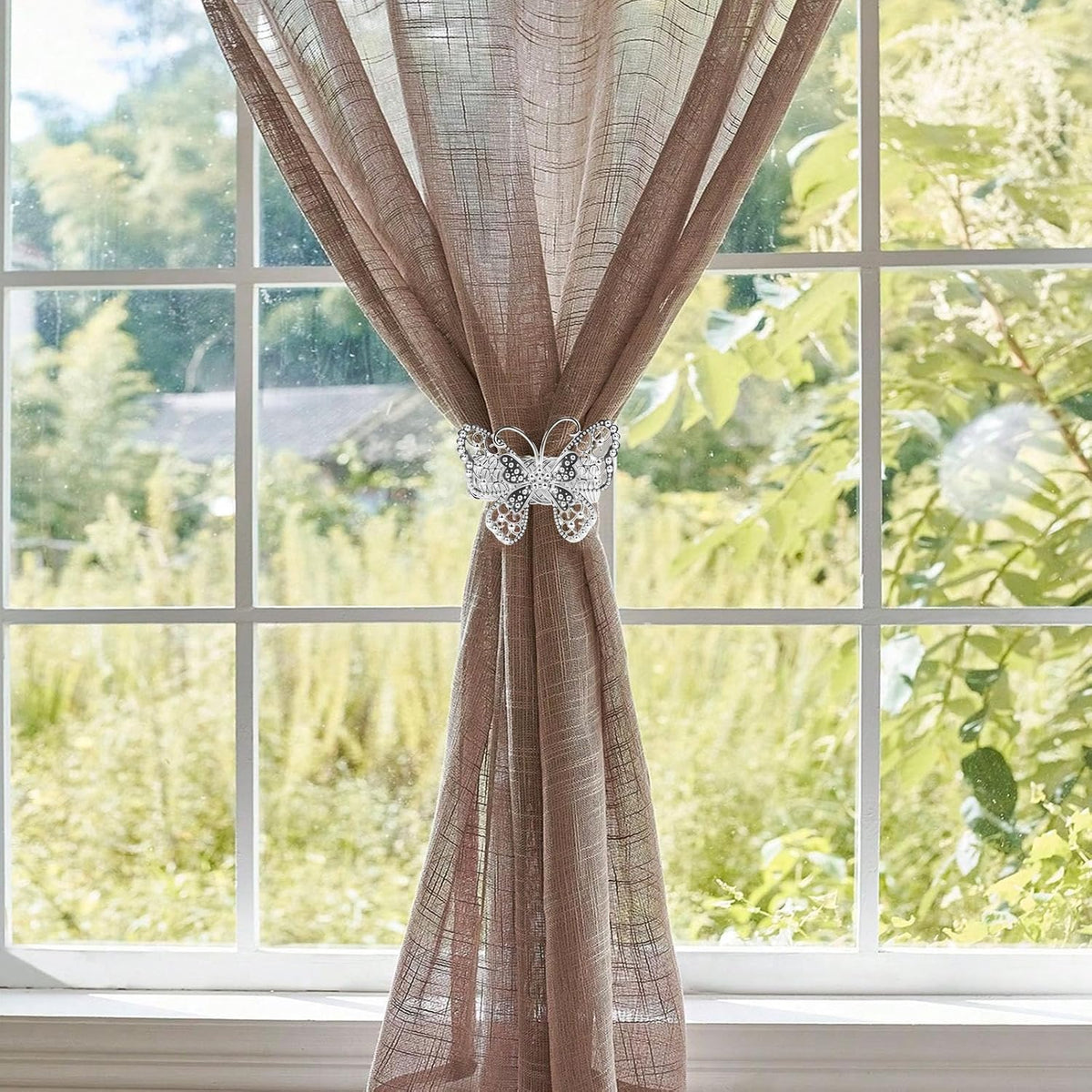Silver Butterfly Curtain Tiebacks No-Drill, 2 Packs