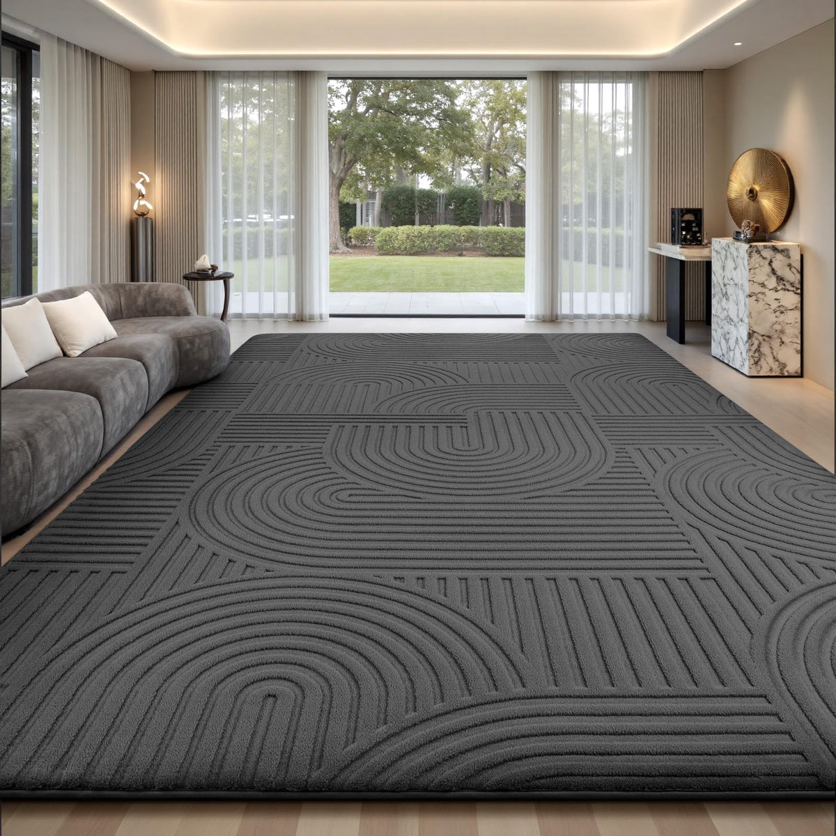 Sour Lemon Area Rugs 9x12 Living Room Bedroom, Grey Rug Large Carpet
