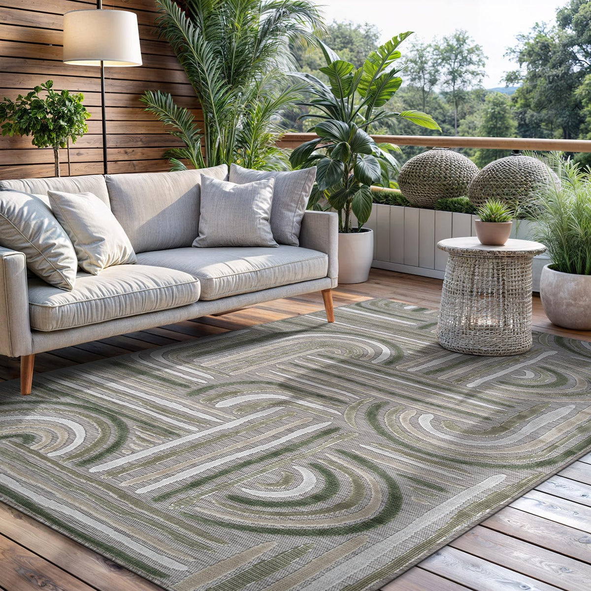 CAMILSON Indoor Outdoor Rug, Multicolor 6x9 Geometric Arch Striped Area Rugs for Patio and Home Areas, Easy-Cleaning Non-Shedding Living Room, Garden and Deck Washable Outside Carpet (6 x 9)