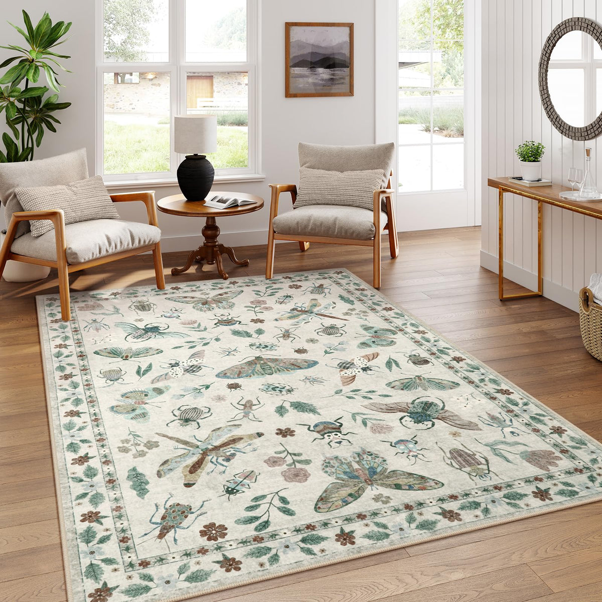 Lahome Insect 5x7 Area Rugs, Soft Bug Washable Rugs for Bedroom Living Room
