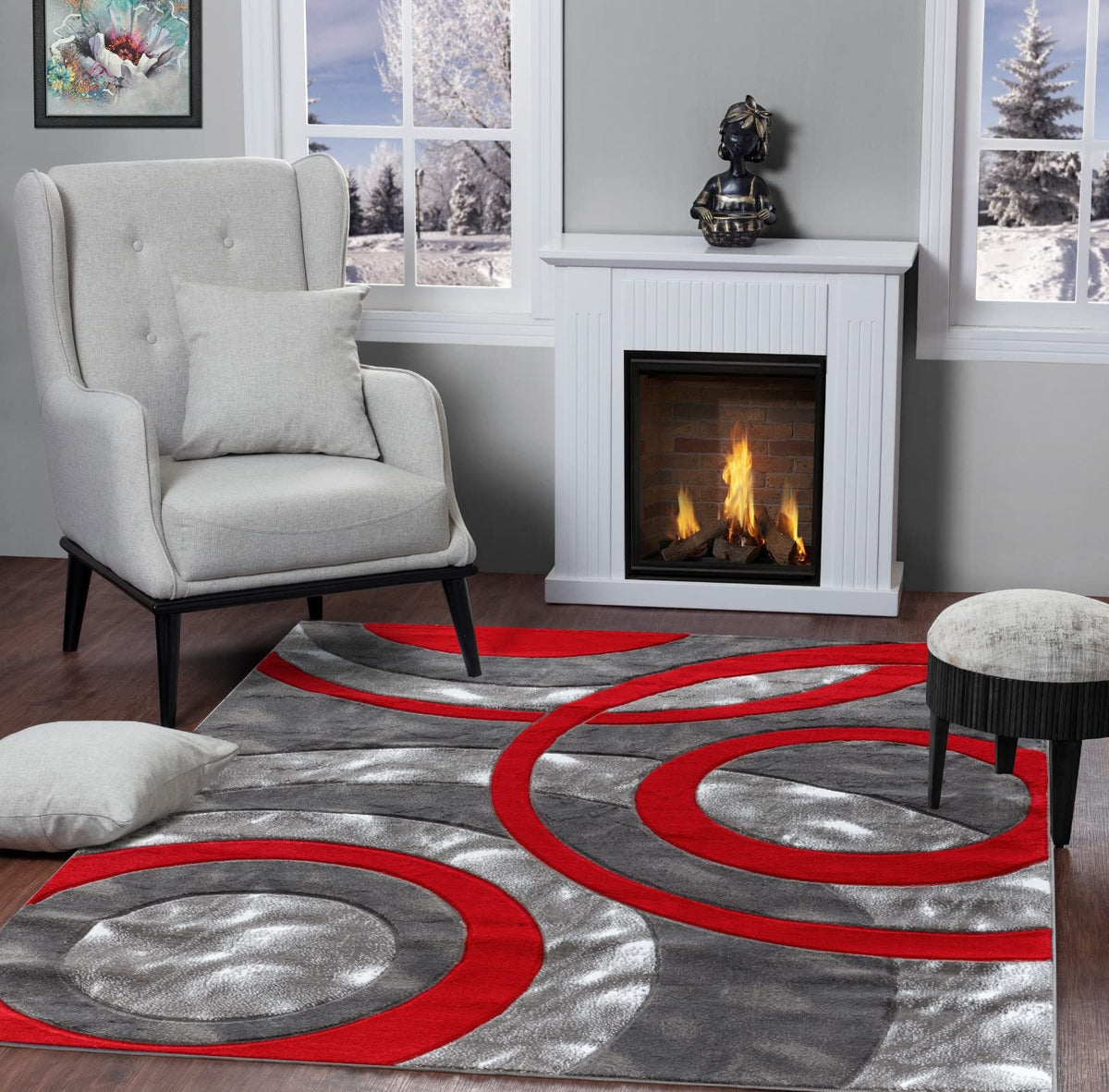 GLORY RUGS Area Rug Modern 5x7 Brown Circles Geometry Soft Hand Carved Contemporary Floor Carpet Fluffy Texture for Indoor Living Dining Room and Bedroom Area