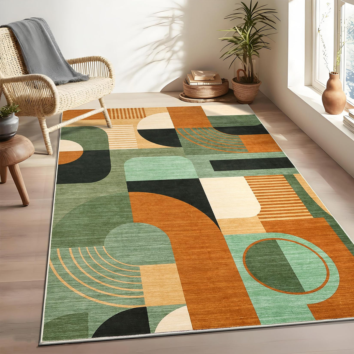 3x5 Washable Rug for Bedroom, Boho Geometric Small Area Rugs for Living Room Entryway Soft Low Pile Non-Slip Indoor Rug for Playroom Dorm, Blue Multi, 3'x5'