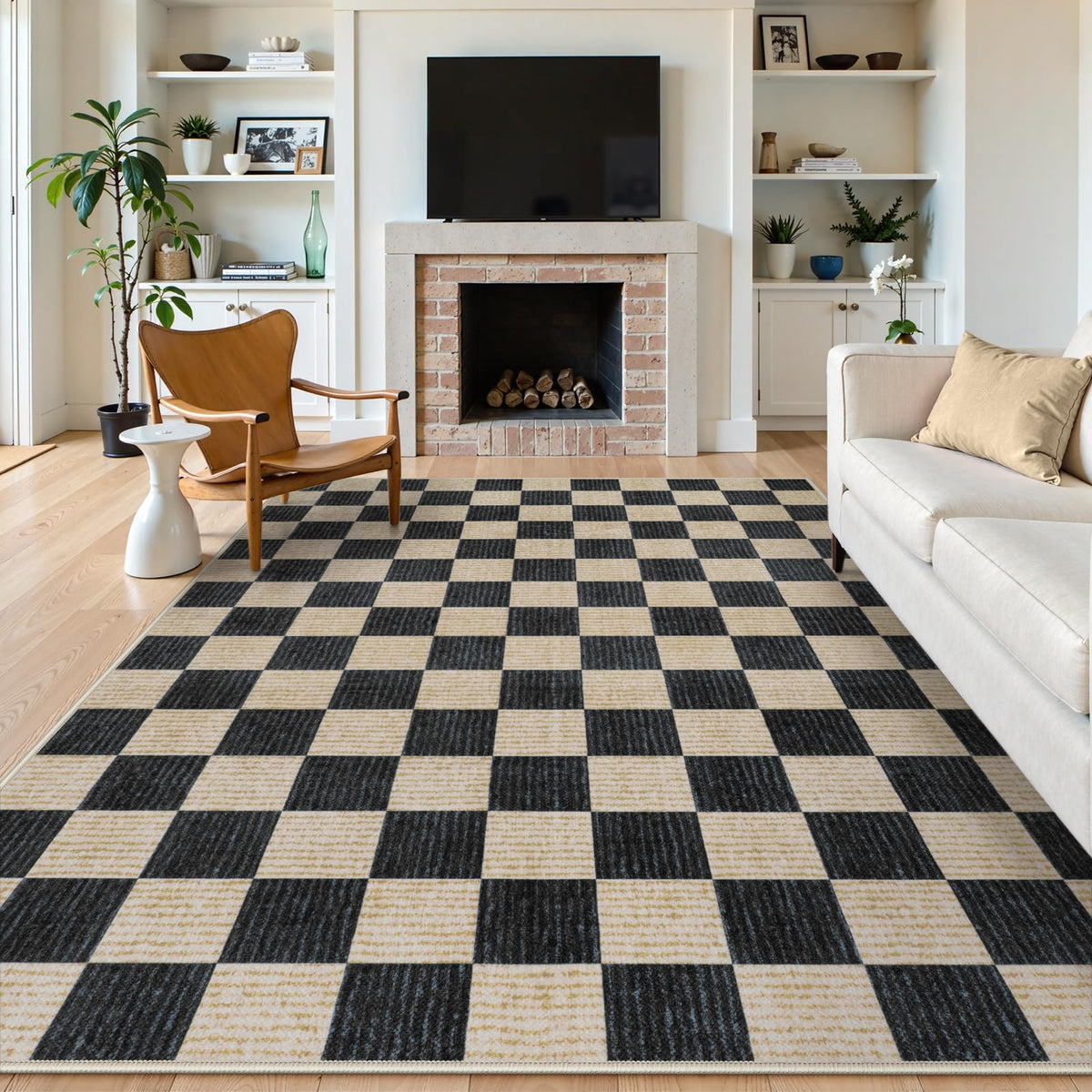 LIVEBOX 8x10 Area Rugs for Living Room, Checkered Non-Slip Washable Rugs, Farmhouse Neutral Classic Geometric Large Boys Area Rug for Bedroom, Carpet for Living Dining Room Office(Sage Green,8'x10')