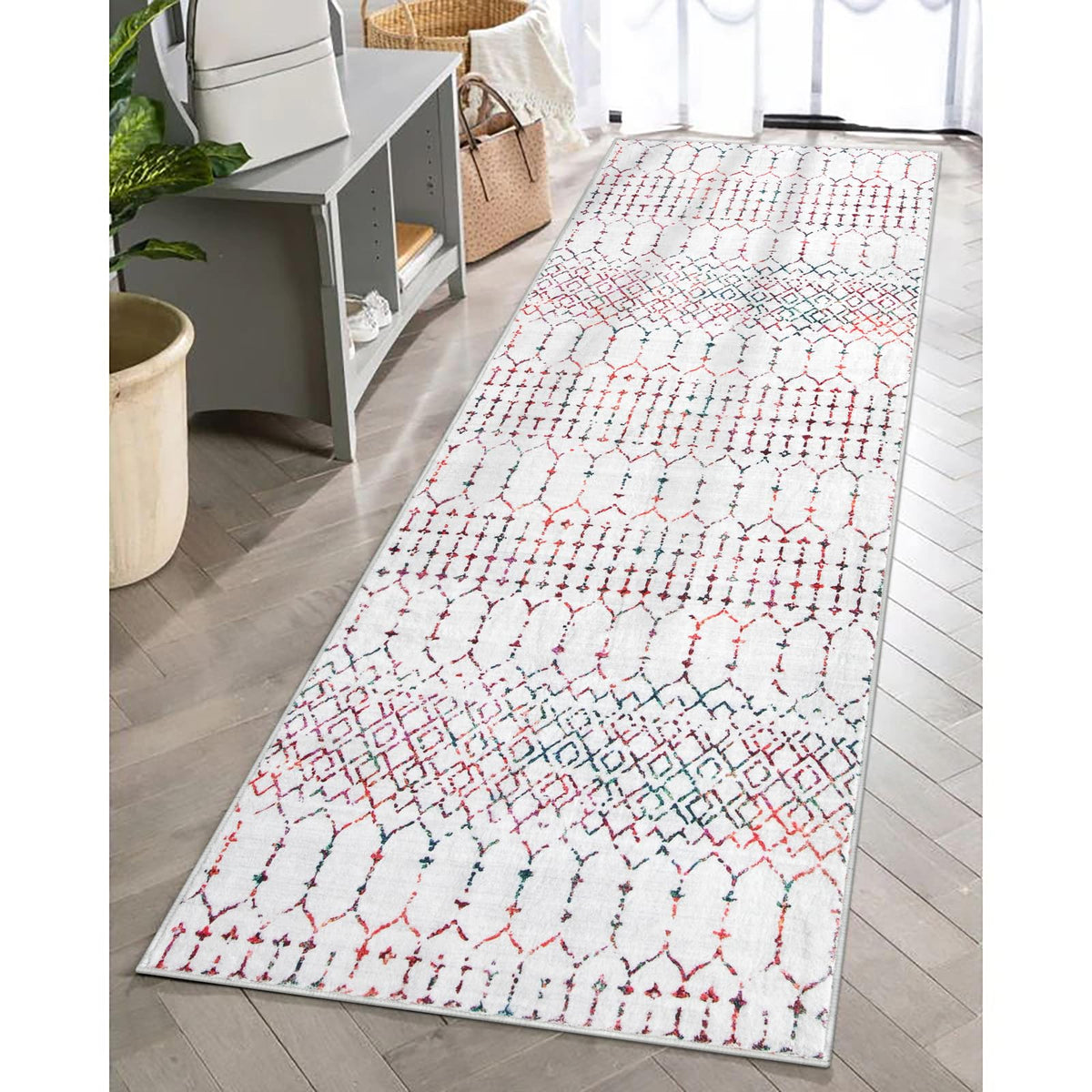 Lahome Moroccan Black Area Rug for Living Room 3x5 Non-Slip Washable Stain Resistant Large Kitchen Rugs Throw Low-Profile Soft Bedroom Carpet Geometric Print Rug for Entryway Dining Room Hana