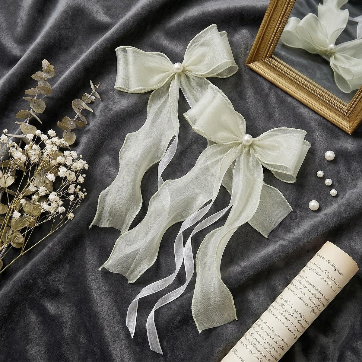 White Lace Bow Curtain Tiebacks 6-Pack, Vine Floral Curtain Holdbacks