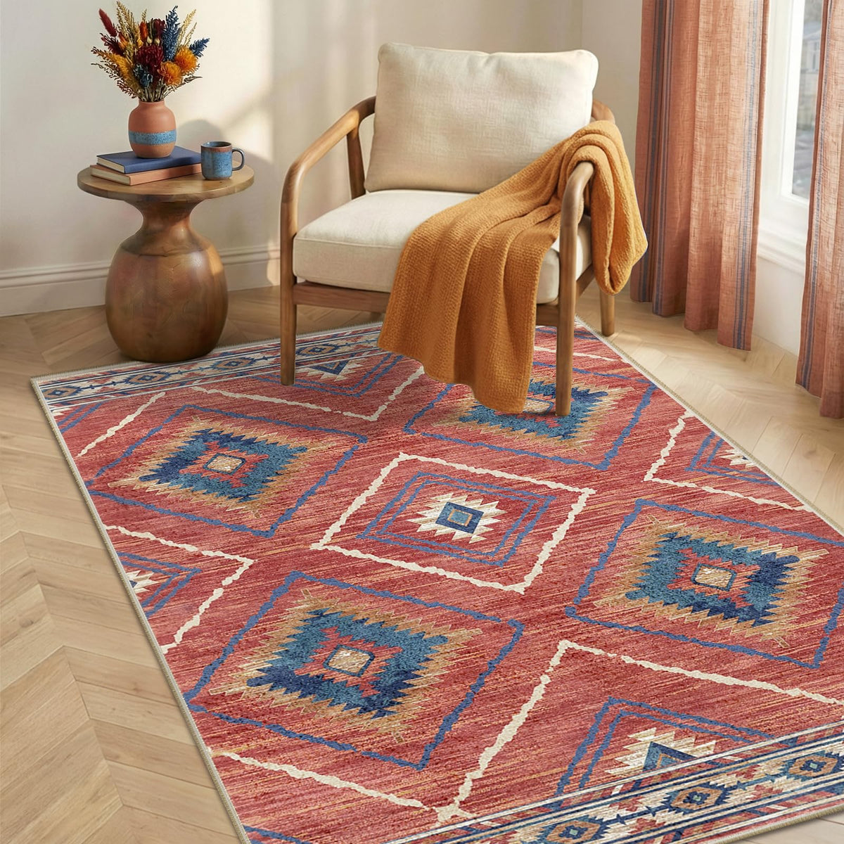 BESTSWEETIE 8'x10' Washable Area Rug for Living Room Bedroom Yellowbrown