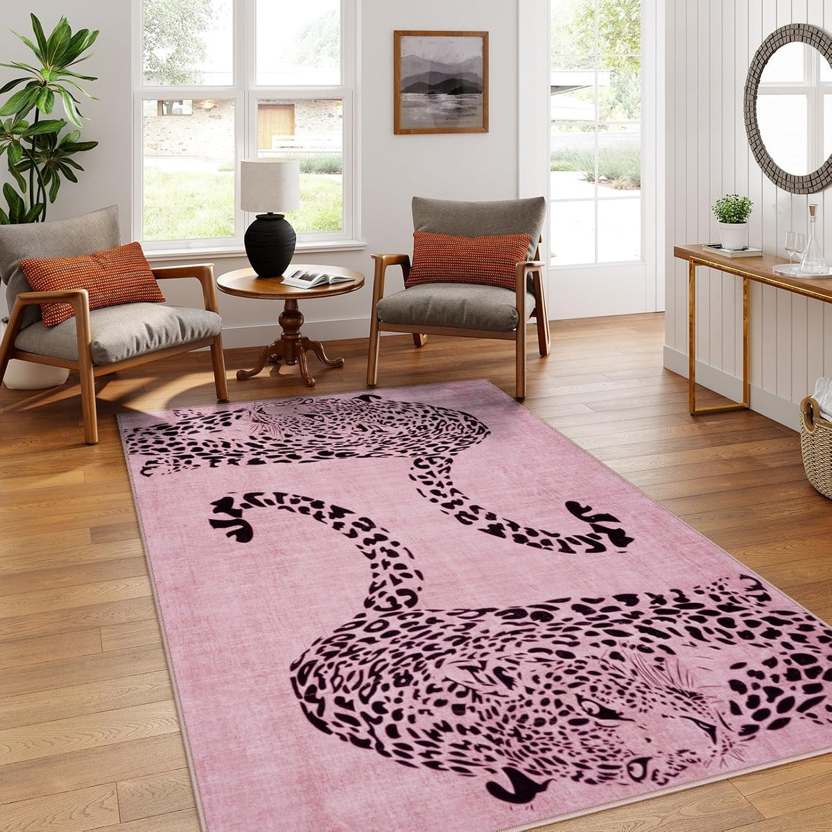 OJIA Leopard Print 5x7 Area Rugs for Living Room, Soft Carpet Washable Rugs