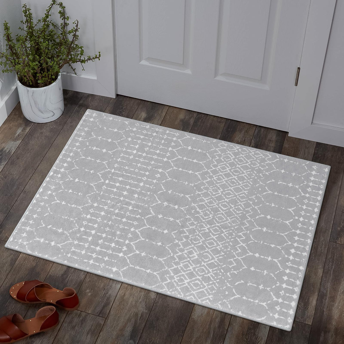 Lahome Moroccan Black Area Rug for Living Room 3x5 Non-Slip Washable Stain Resistant Large Kitchen Rugs Throw Low-Profile Soft Bedroom Carpet Geometric Print Rug for Entryway Dining Room Hana