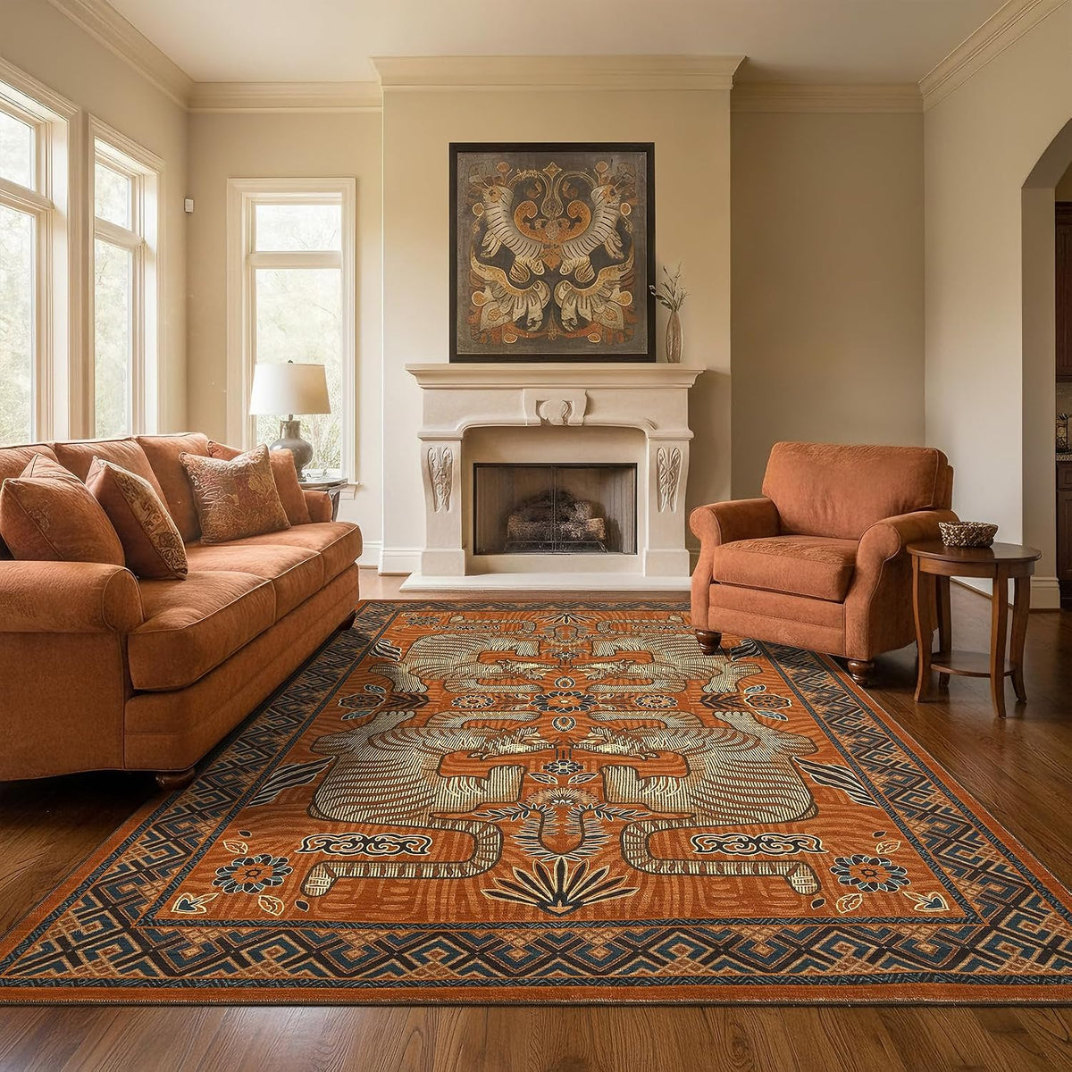 GarveeHome Tiger 8x10 Area Rugs Boho Washable Vintage Non Slip Living Room