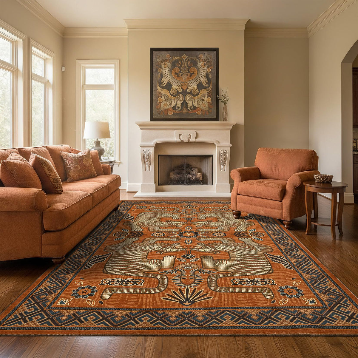 GarveeHome Tiger 8x10 Area Rugs Boho Washable Vintage Non Slip Living Room