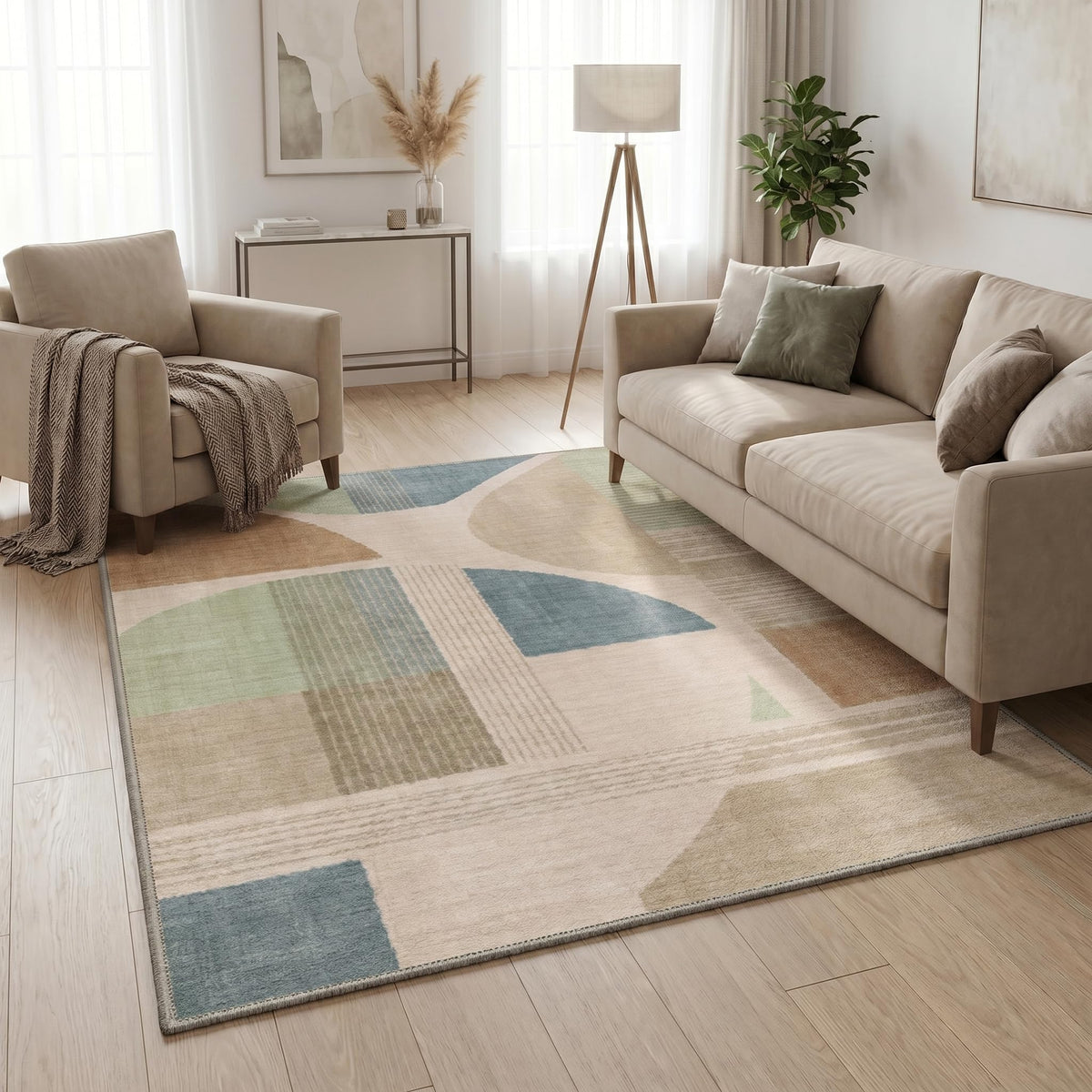 BEIMO 5x7 Washable Area Rugs, Green Mid Century Modern Rug for Bedroom