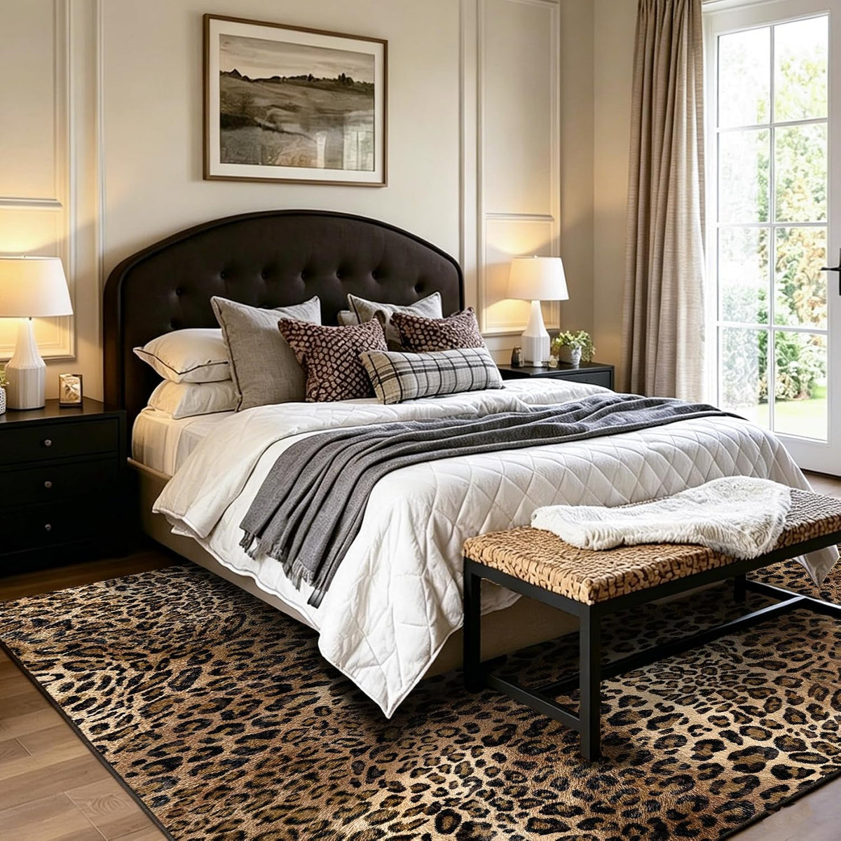 5X7 Leopard Rug,Soft Low Pile Non Slip Cheetah Print Carpet for Bedroom,Brown Animal Print Area Rugs for Living Room Dining Room Safari
