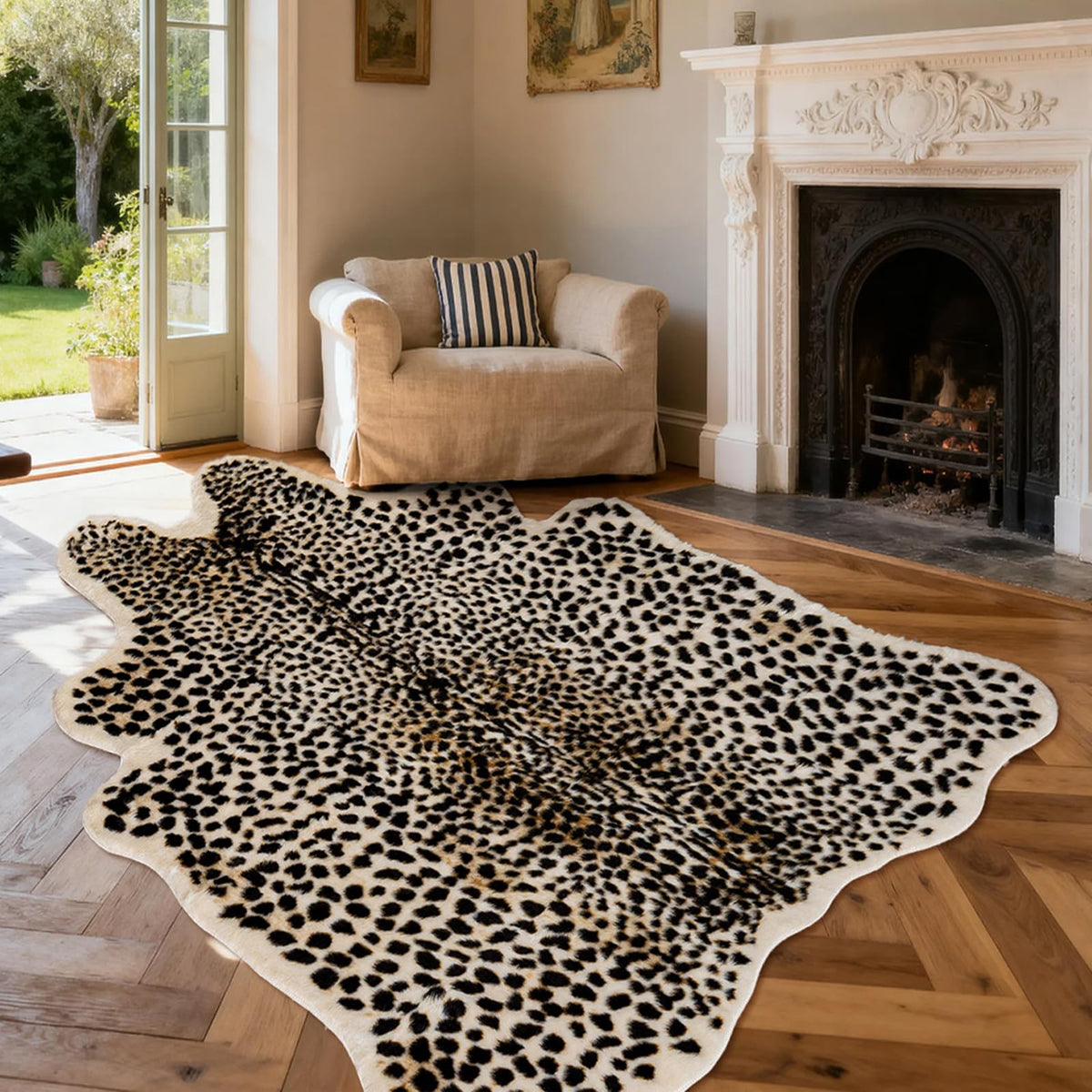 Seek4comfortable Leopard Print Rug Faux Cowhide Cheetah Skin Rug Home Decor